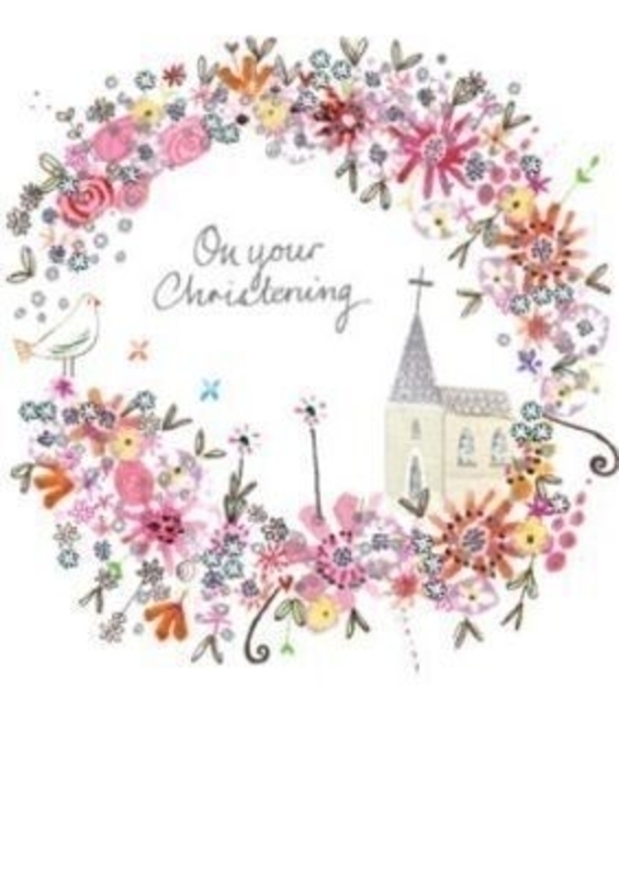 Christening Card Church in Flower Circle by Paper Rose